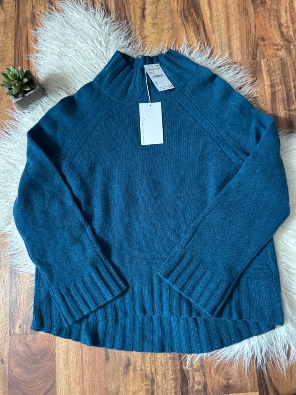 Skull Cashmere 100% Cashmere Mock Neck Wide Sleeve Sweater Mallard Deep Teal NWT